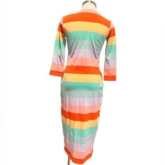 Panda Grove Rainbow Striped Mid Lenght Dress Size S NWT - Picture 2 of 5